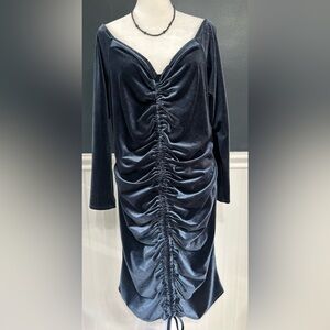 Charlotte Russe Smokey Blue Ruched Long Sleeve Dress